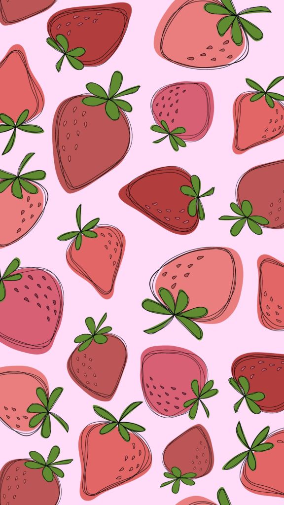 Cute pastel shade strawberries with white background vintage strawberry wallpaper
