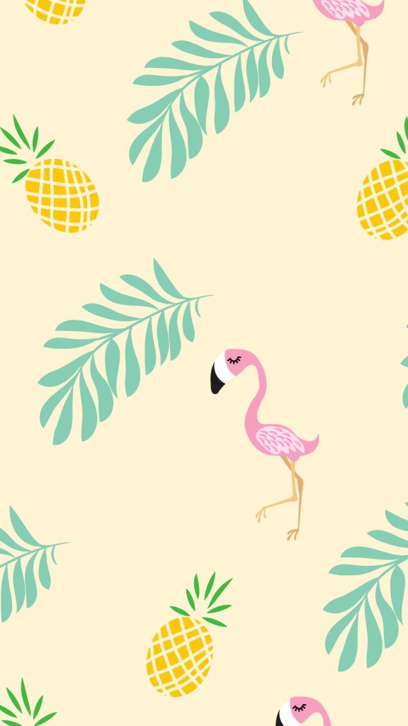 Cute pineapples with leaves and flamingos on baby background Pineapple wallpaper