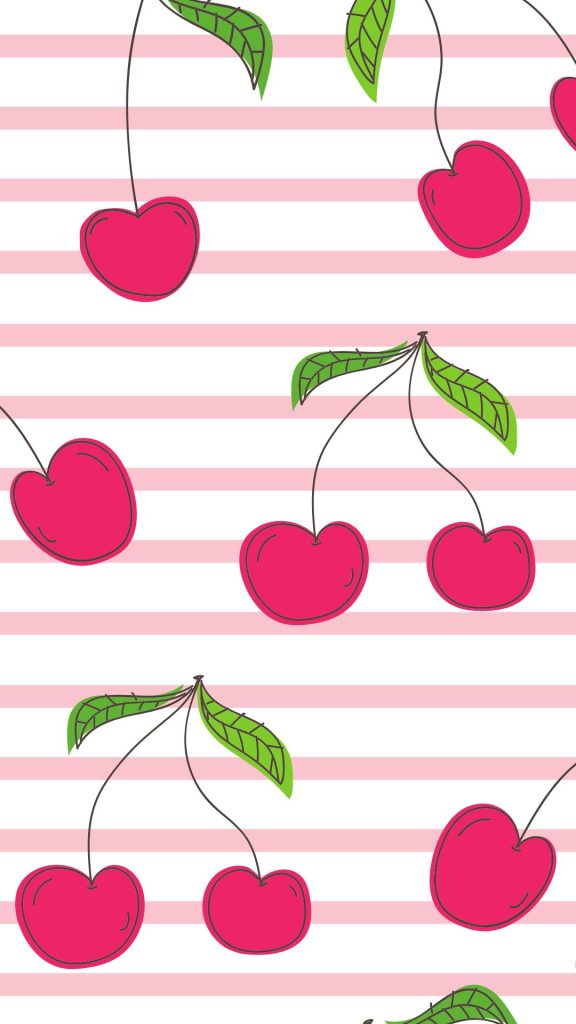 Cute pink cherries with leaves and double lined background aesthetic cherry wallpapers