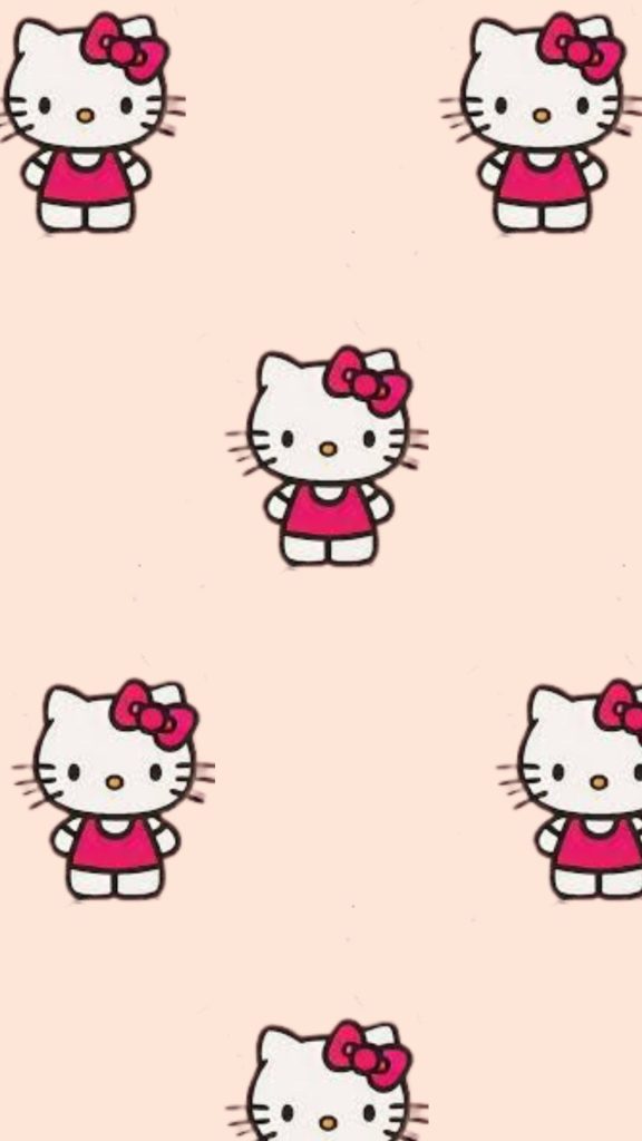 Cute pink hello kitty on peach background hello kitty strawberry wallpaper