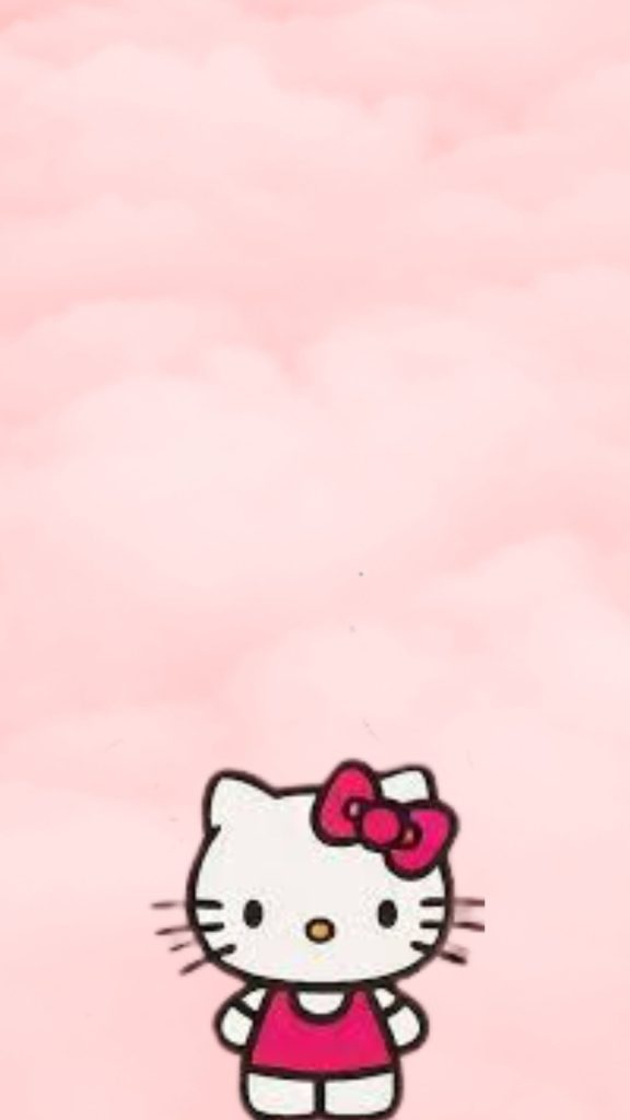 Cute pink hello kitty with pink cloudy background