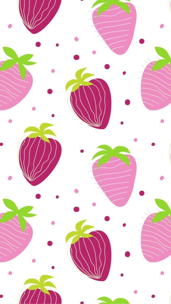 Cute purple and lavender strawberries with dots and white background vintage strawberry wallpaper