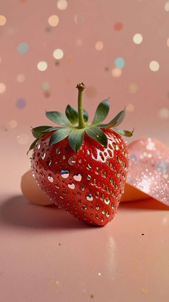 Cute red strawberry with teal pink background strawberry wallpaper for I phone