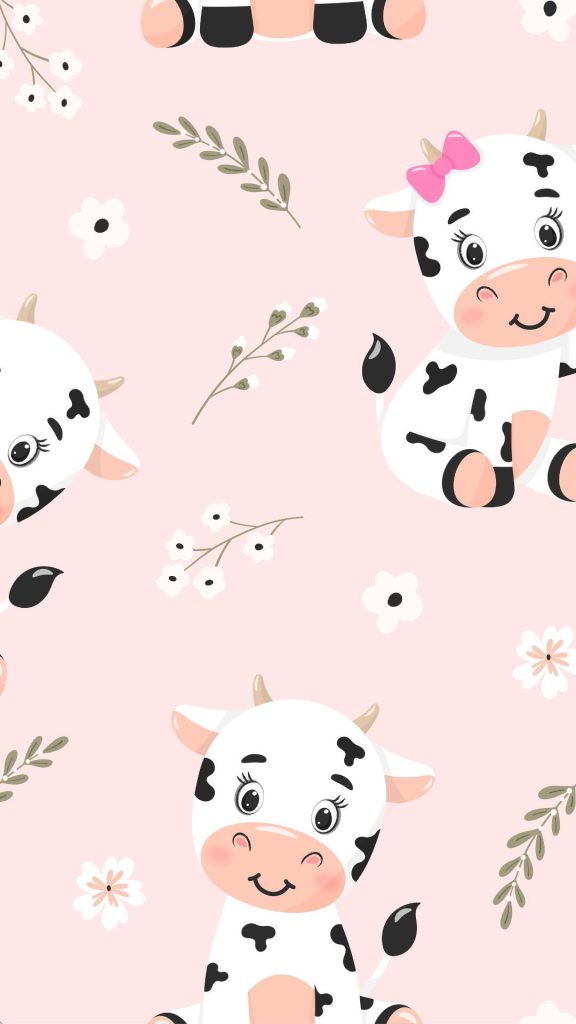 Cute strawberry cows with flowers and pink background strawberry wallpaper for I phone