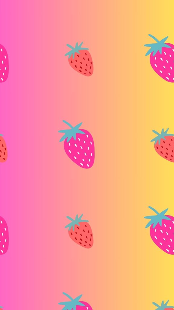 Dark pink and peach strawberries with pink and yellow background pastel pink strawberry wallpaper