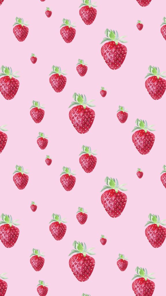 Dark pink strawberries with plain-pink background pastel pink strawberry wallpaper
