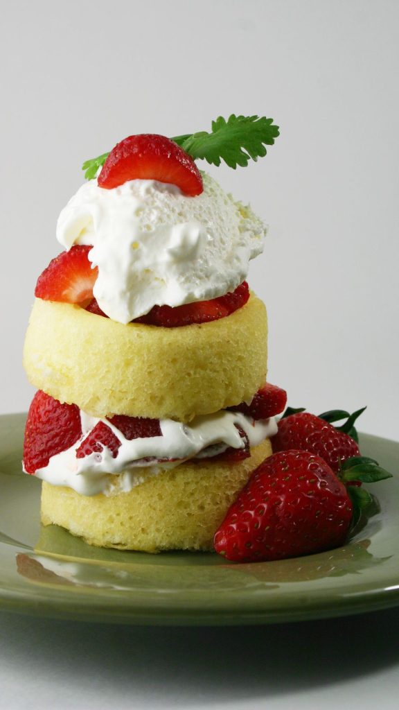 Delicious and aesthetic cake with strawberries cream and mint leaves strawberry shortcake wallpaper