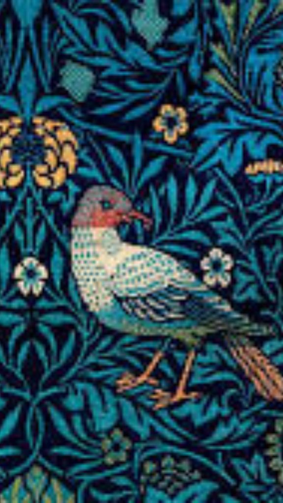 Dove on blue shaded floral background William Morris Strawberry Thief Wallpapers