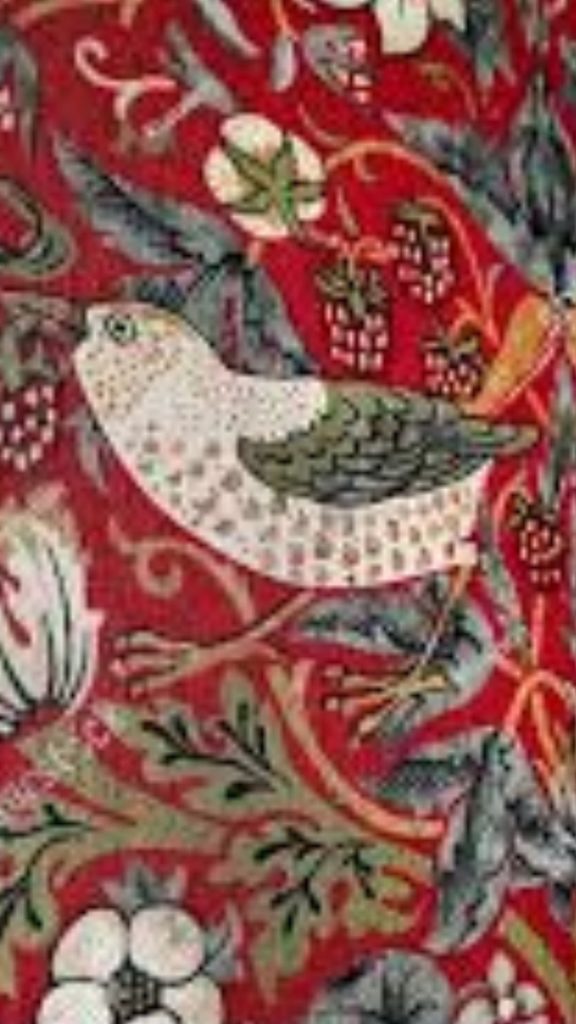 Dove with red vintage floral themed art William Morris Strawberry Thief Wallpapers