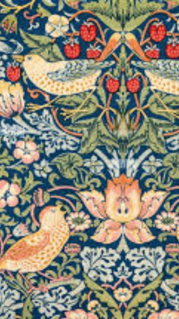 Doves with strawberries and flowers William Morris Strawberry Thief Wallpapers