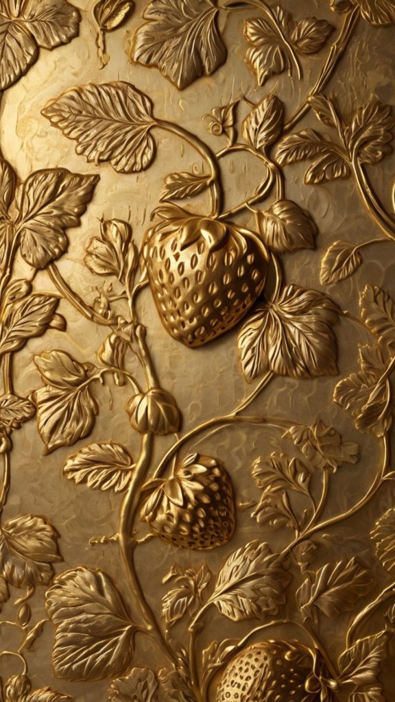 Golden engraved strawberry work royal wallpaper vintage strawberry wallpaper