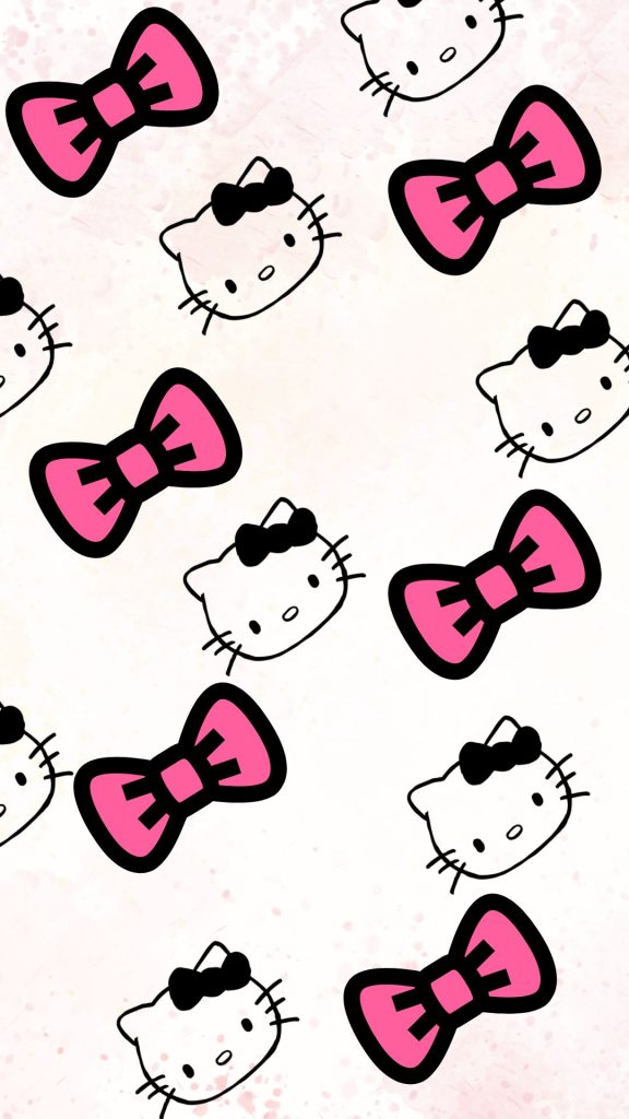 Hello kitty black outline and pink cute bows on white background hello kitty strawberry wallpaper