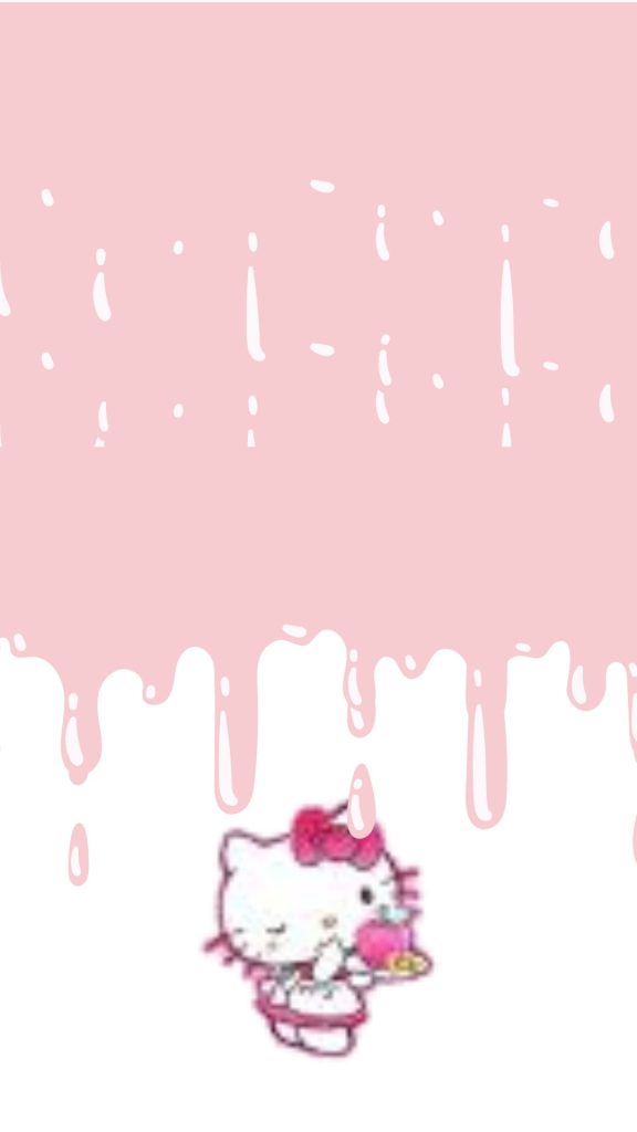 Hello kitty with pink chocolate sauce drizzling hello kitty strawberry wallpaper