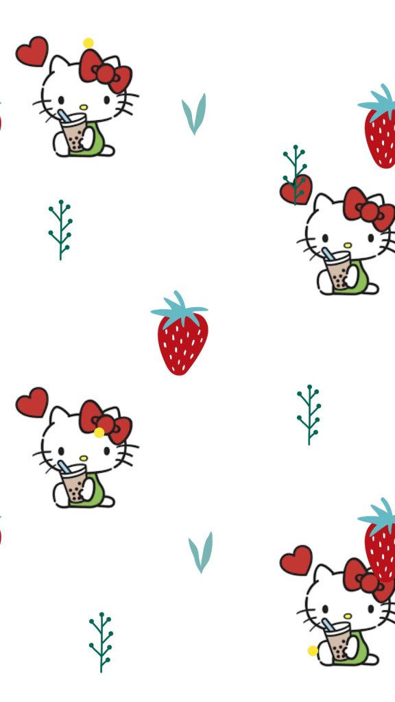 Hello kitty with white vintage background hello kitty strawberry wallpaper