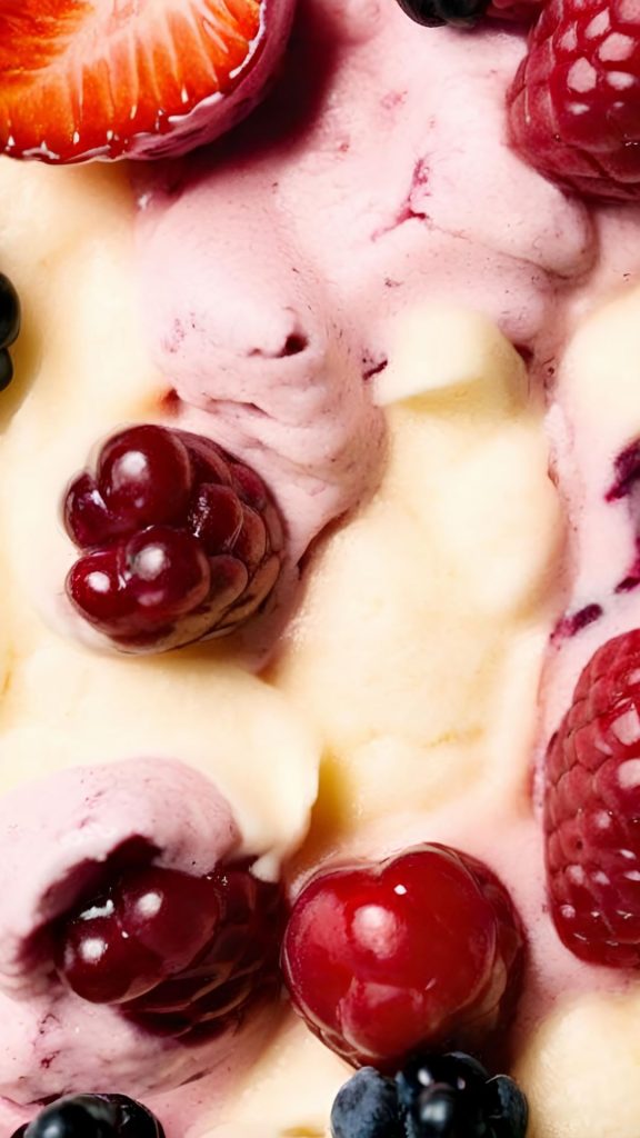 Ice cream with strawberries and berries Strawberry Background Wallpaper