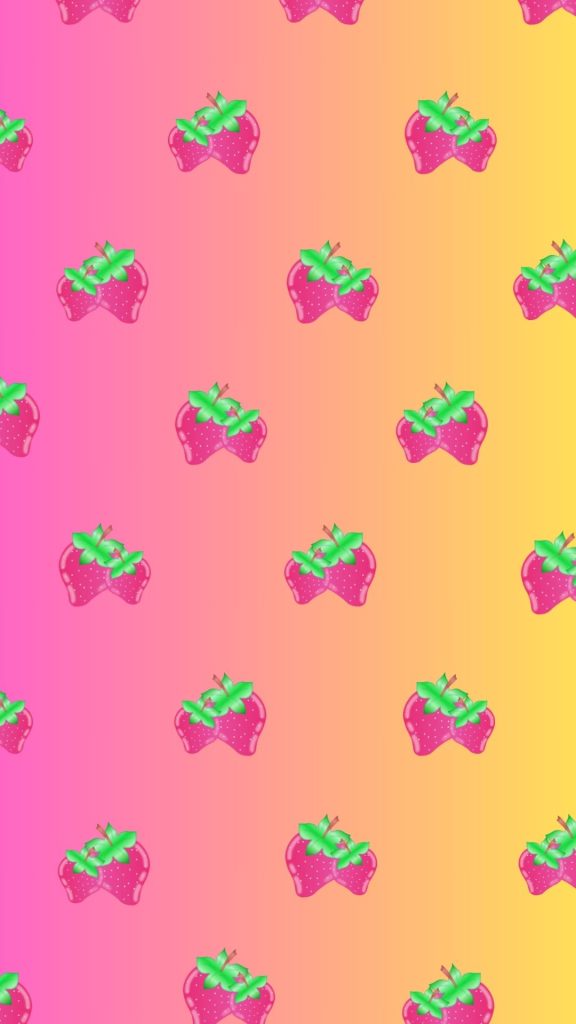 Jelly pink strawberries with pink and yellow double shaded background pastel pink strawberry wallpaper