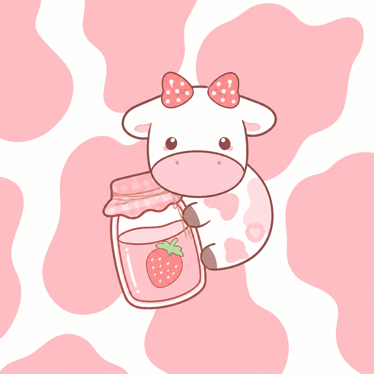 Kawaii cow with strawberry jam