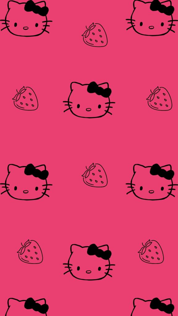 Kitties with strawberries on dark pink shade background hello kitty strawberry wallpaper