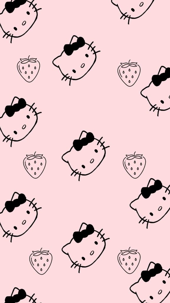 Kitty with strawberries and light pink pastel background hello kitty strawberry wallpaper