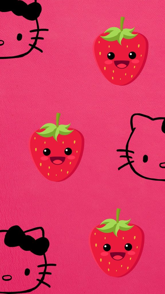 Kitty with strawberries and pink background hello kitty strawberry wallpaper