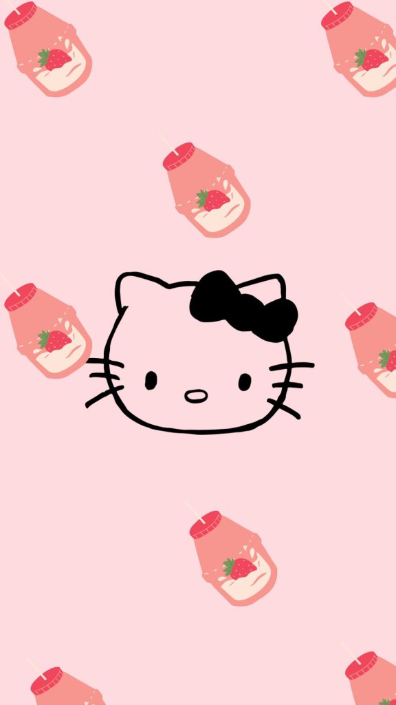 Kitty with strawberry milk bottles hello kitty strawberry wallpaper