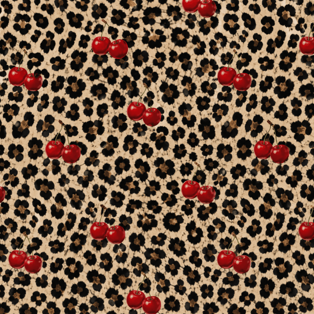 Leopard print with cherry clusters