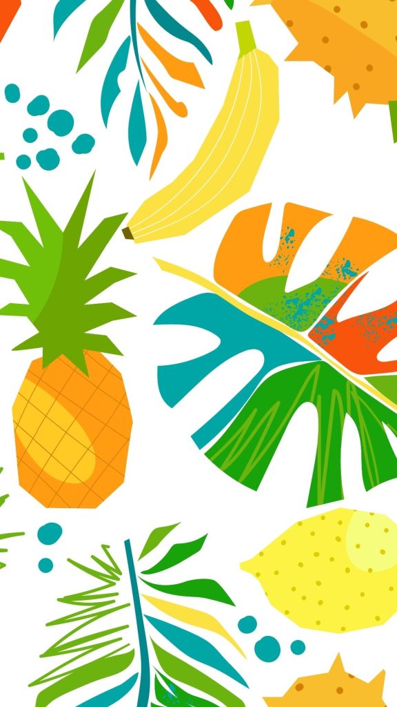 Multi picture with pineapples, bananas and leaves on white background Pineapple wallpaper