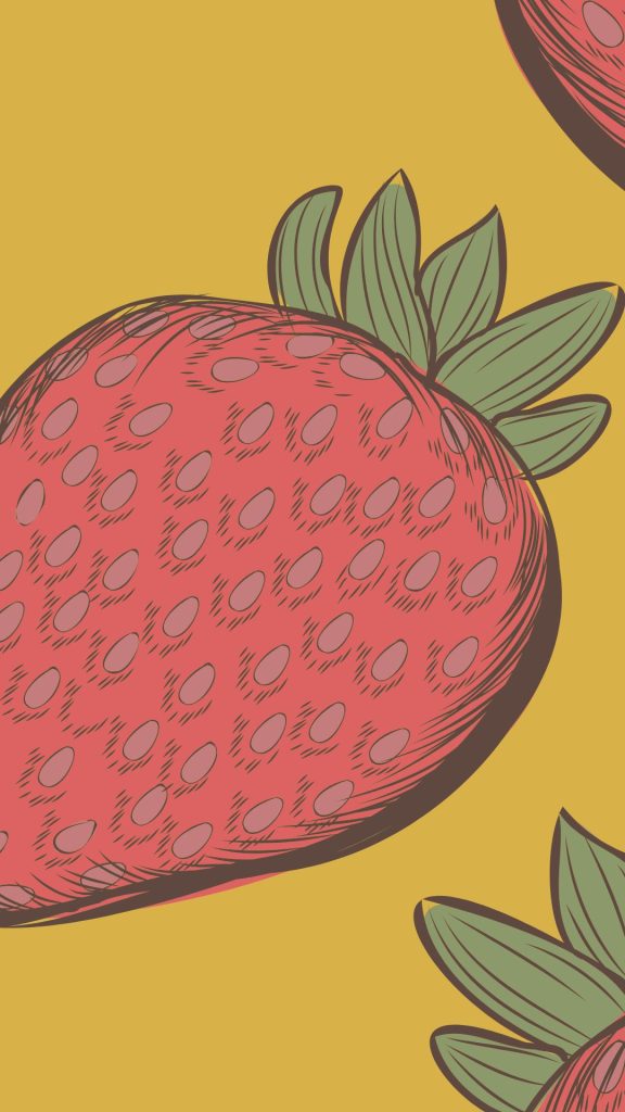 Painted red strawberries with yellow background vintage strawberry wallpaper