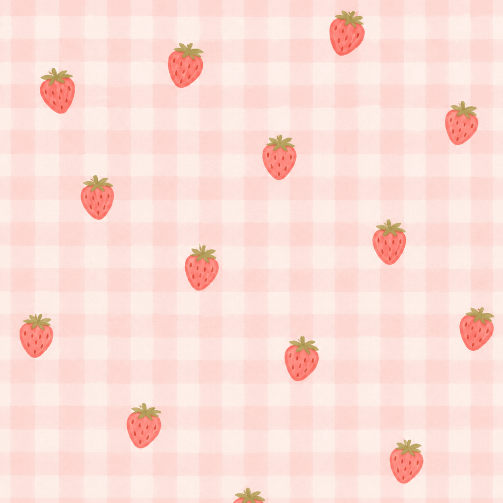 Pastel gingham and strawberry pattern