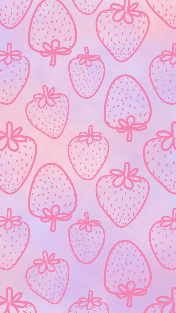 Pastel shaded background with pink strawberry outline pastel pink strawberry wallpaper