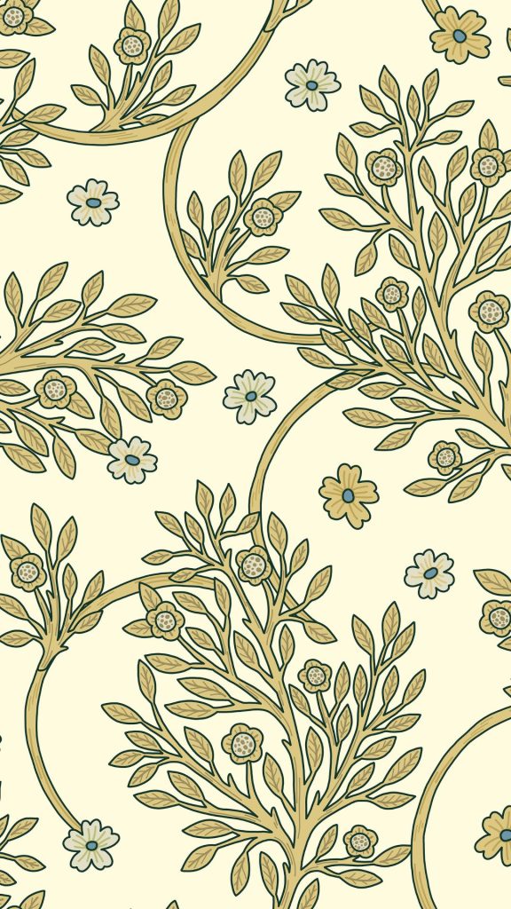 Perfect blend of branches and flowers with beige background William Morris Strawberry Thief Wallpapers
