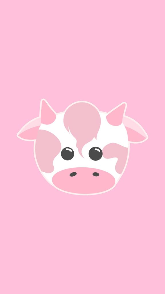Pink and white baby moo with light pink background kawaii strawberry cow wallpaper