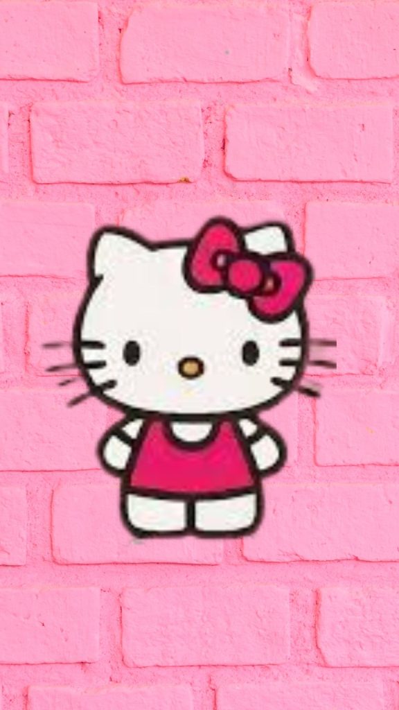 Pink hello kitty with pink brick wall background hello kitty strawberry wallpaper