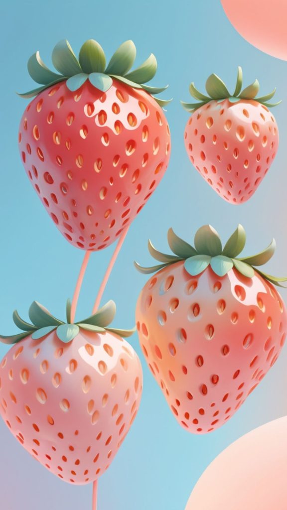 Pink shiny strawberries with sky background pastel pink strawberry wallpaper