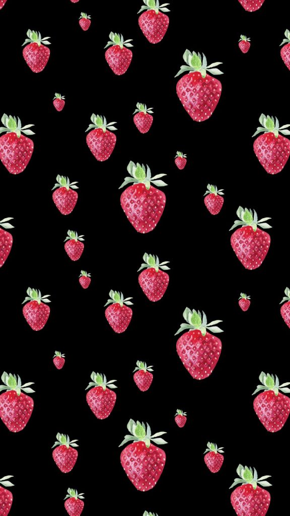 Pink strawberries on plain black background pastel pink strawberry wallpaper