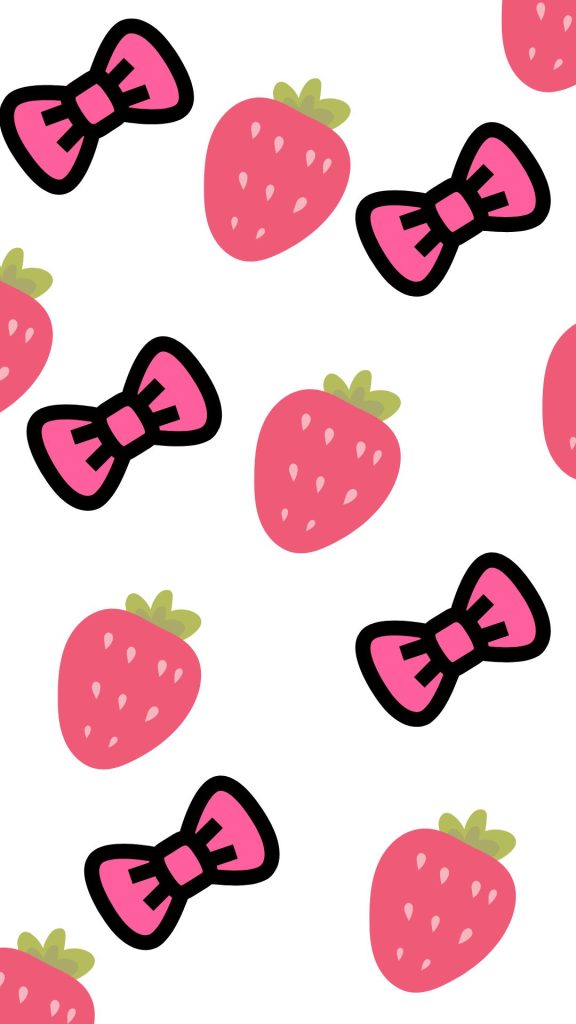 Pink strawberries with hello kitty bows on white background hello kitty strawberry wallpaper