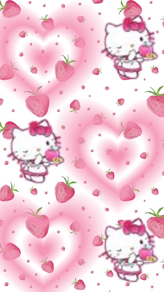 Pink strawberries with pink hello kitty with white background hello kitty strawberry wallpaper