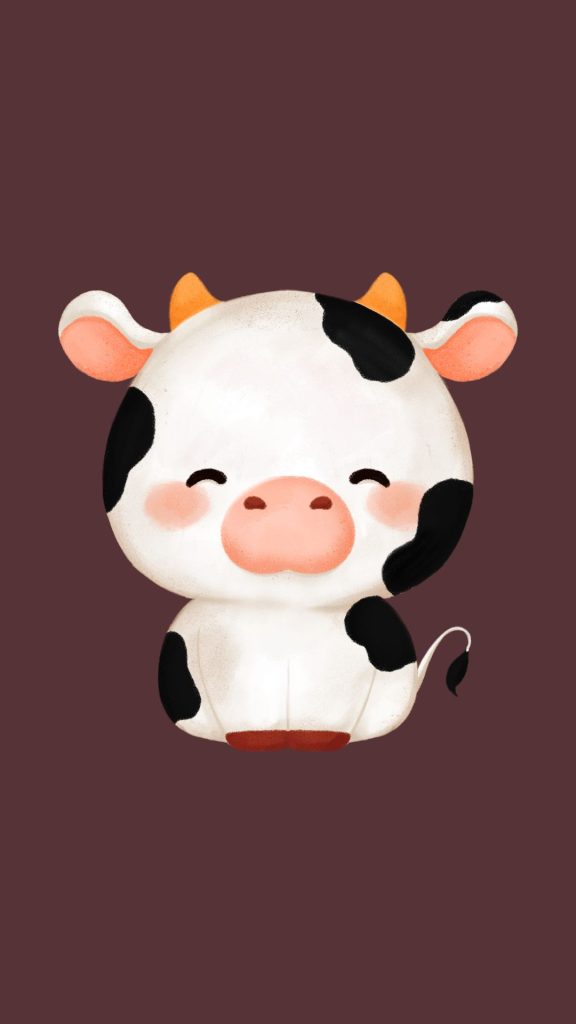 Pretty and cute baby cow with purple background kawaii strawberry cow wallpaper