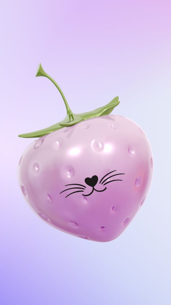 Purple pastel strawberry with kitty mouth on light purple background hello kitty strawberry wallpaper