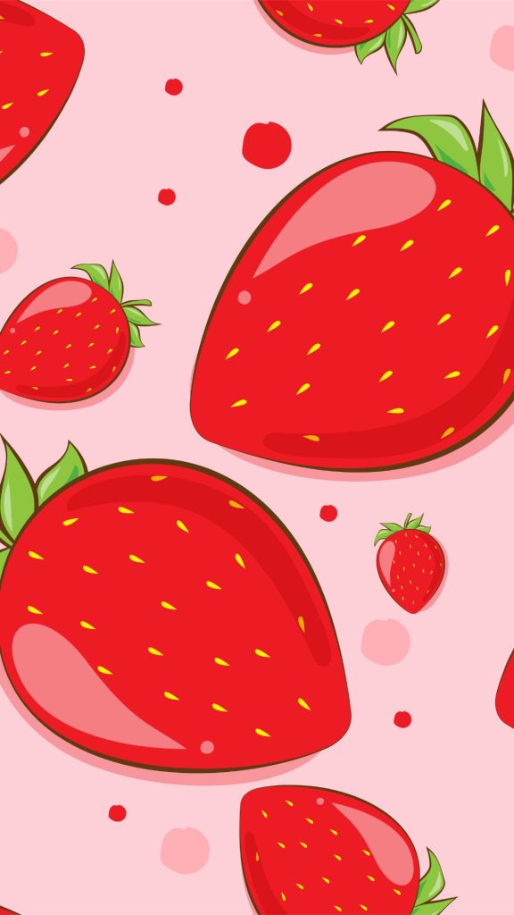 Red animated strawberries with baby pink background pastel pink strawberry wallpaper