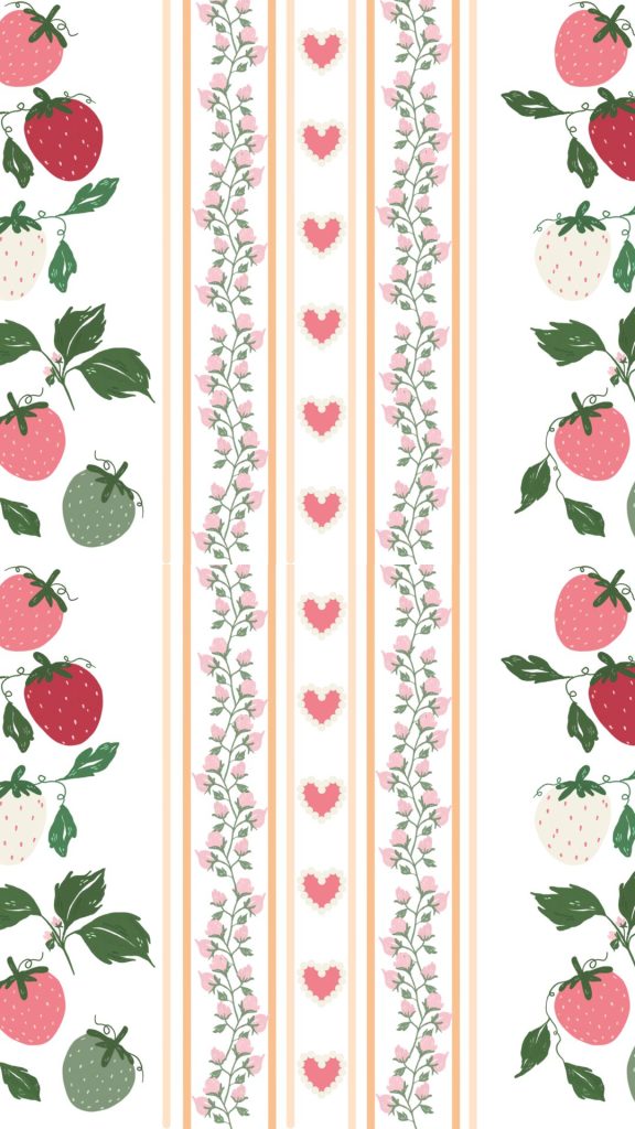 Red & pink strawberries with aesthetic background vintage strawberry wallpaper