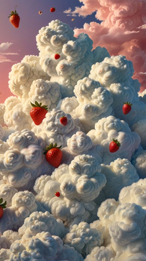 Red strawberries in sky with white and pink clouds strawberry wallpaper for I phone