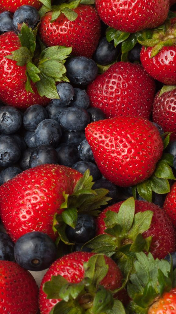 Red strawberries with blue berries strawberry wallpaper for I phone