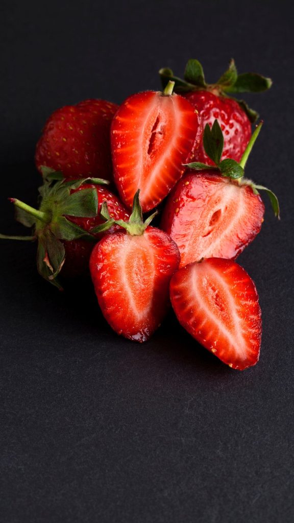 Red strawberries with matt black background strawberry wallpaper for I phone