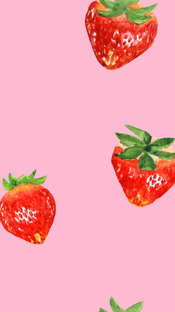 Red strawberries with pink background pastel pink strawberry wallpaper