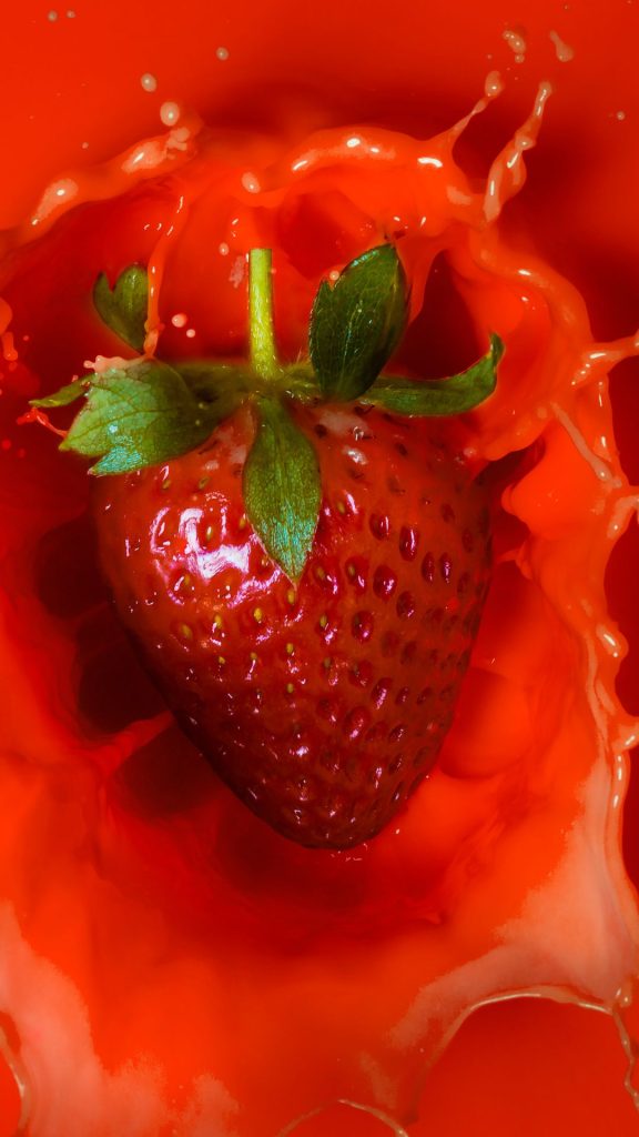 Red strawberry splashing in juice strawberry wallpaper for I phone