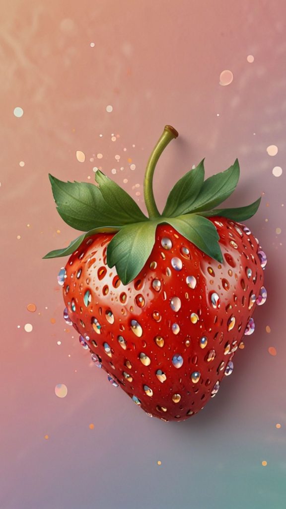 Red strawberry with blurred pink shaded sparkle background pastel pink strawberry wallpaper