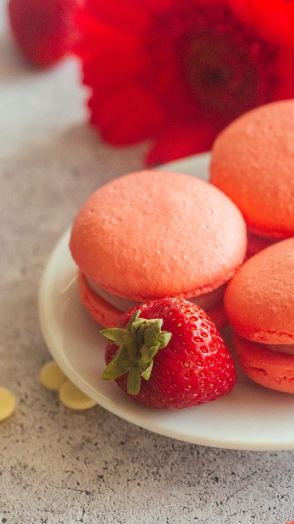 Red strawberry with pink strawberry flavoured macaroons strawberry wallpaper for I phone