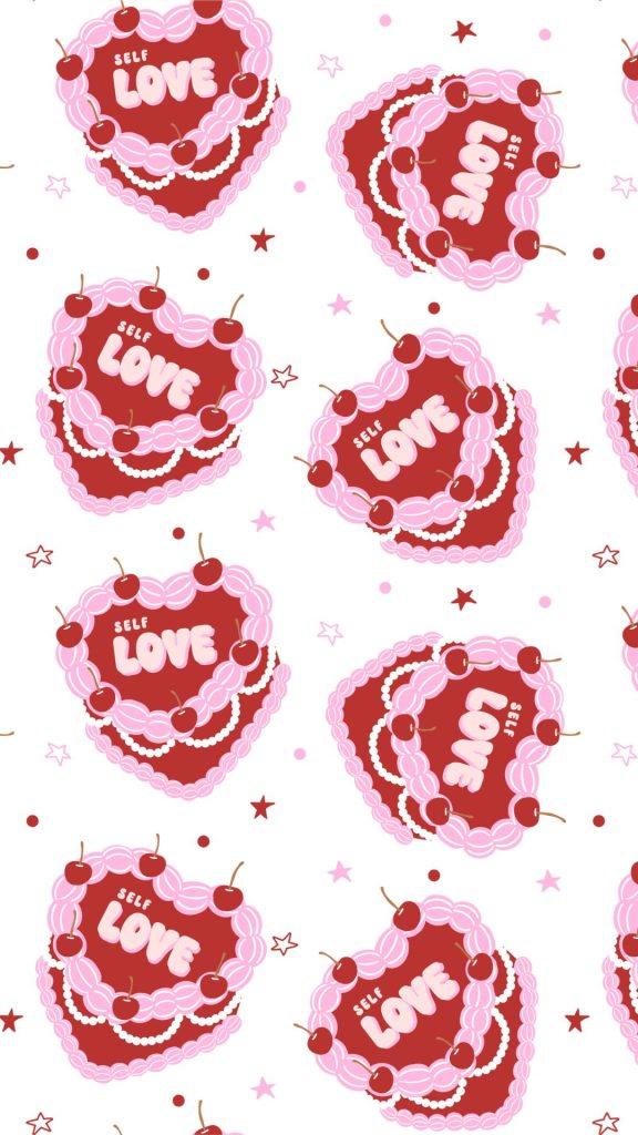 Self love heart shaped cake with cherries and white background aesthetic cherry wallpapers