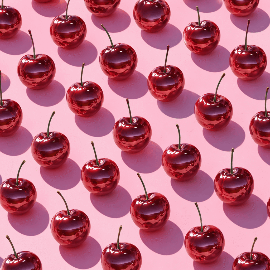 Shiny cherries on pink backdrop